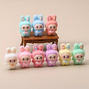 8PCs Labubu Set Long Ears Colorful Bunny Toys Set-Fuzzy Rabbit Doll Ornament